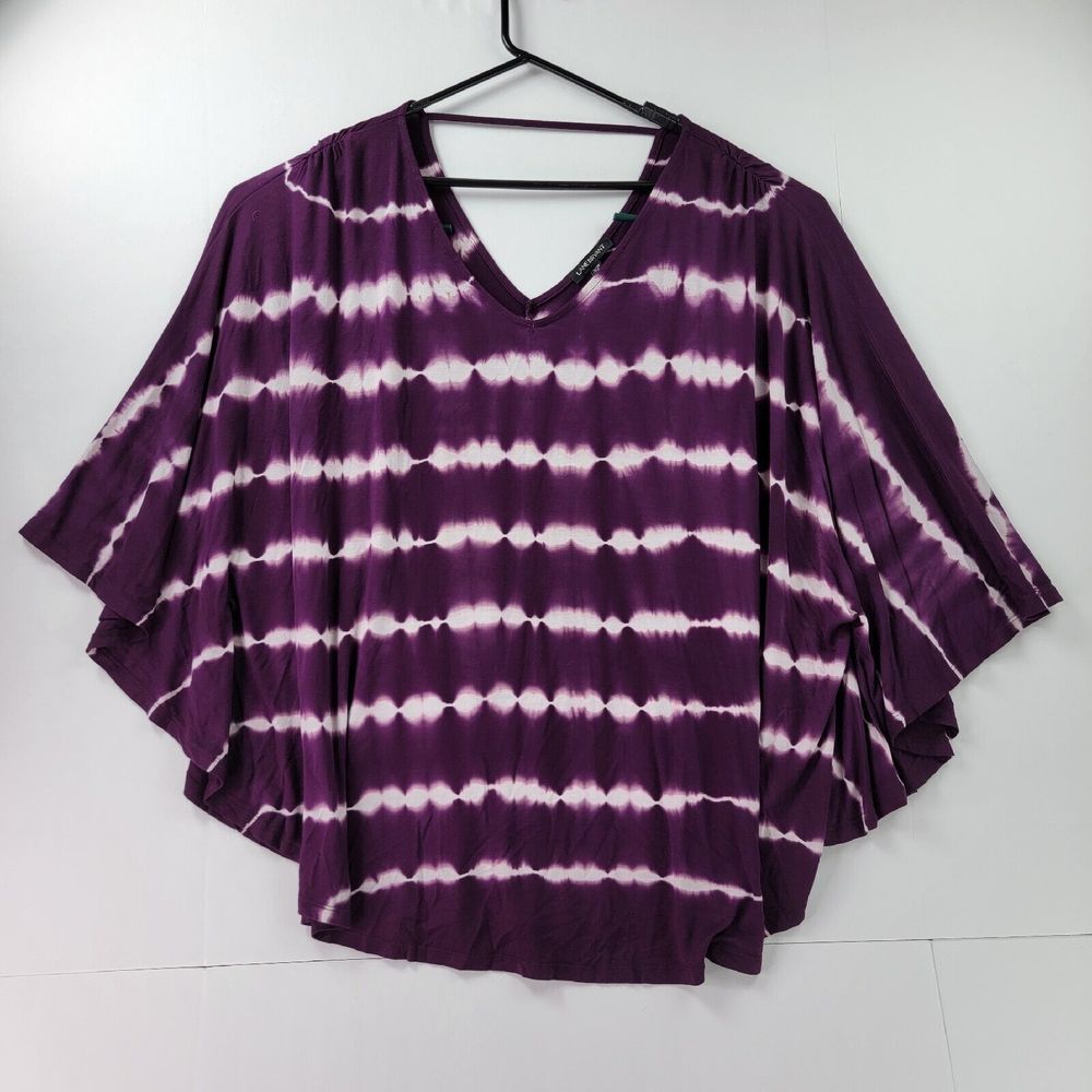 Lane Bryant blouse womens 26/28 top tee kimono sleeve purple tie dye v-neck